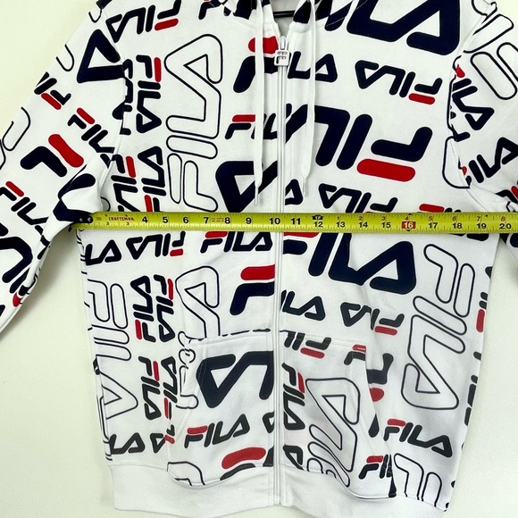 FILA NWT $65 All Over Print Logo White Hoodie Cypress Zip Jacket Large Y2K New - Picture 4 of 11